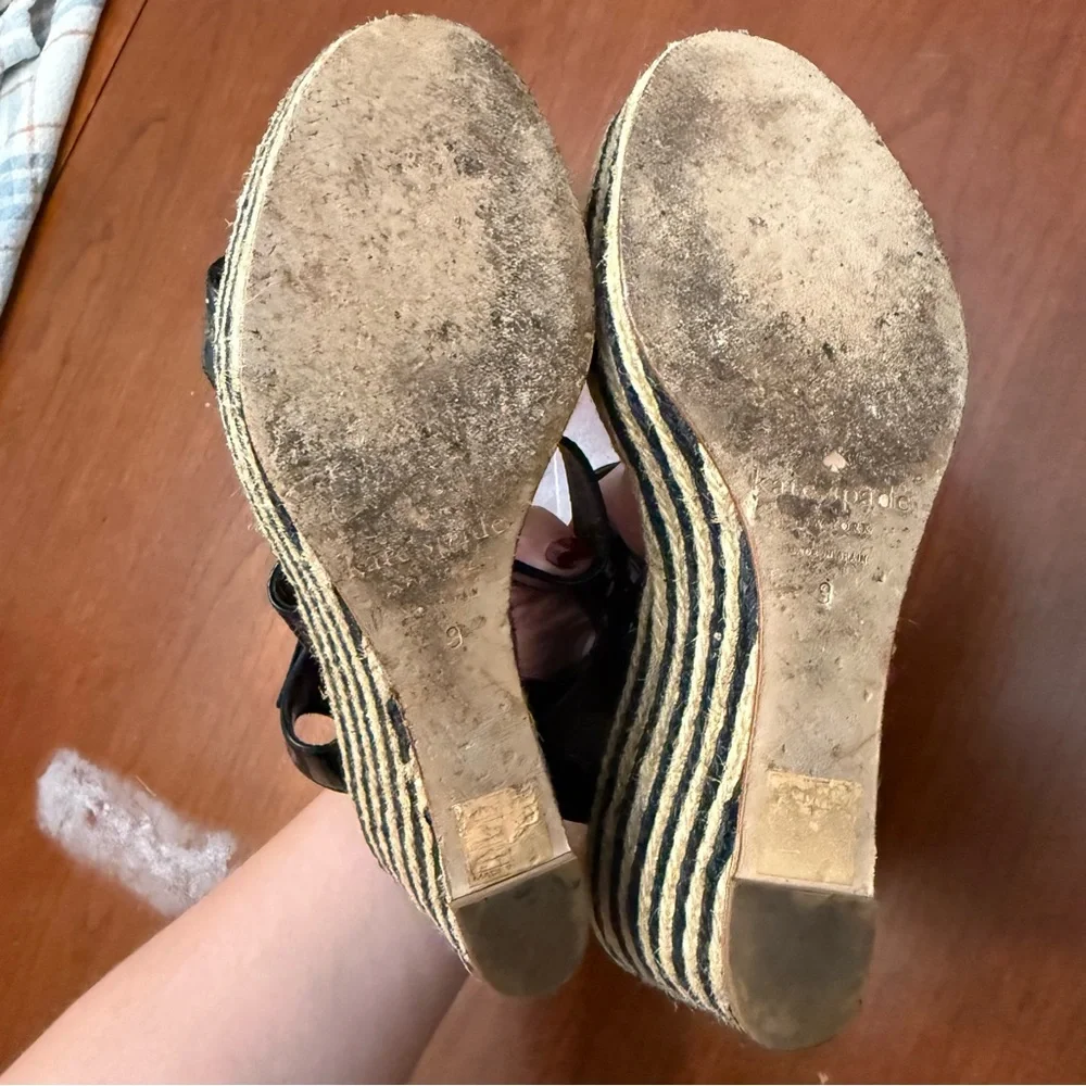 kate spade Black Patent Leather Striped Espadrille Wedges - Picture 5 of 6